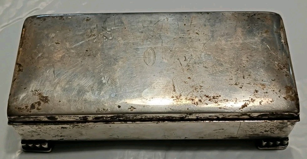 Poole Silver Co 2002 Silverplate Footed Cig Jewelry Box Vintage Wood Lined EPCA Poole Silver Co 2002 Silverplate Footed Cig Jewelry Box Vintage Wood Lined EPCA