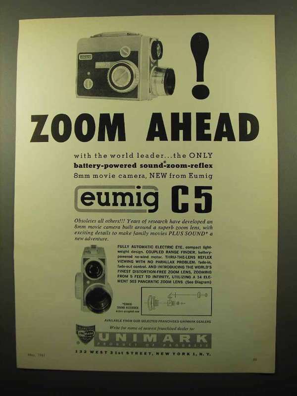 1961 Eumig C5 Movie Camera Ad - Zoom Ahead