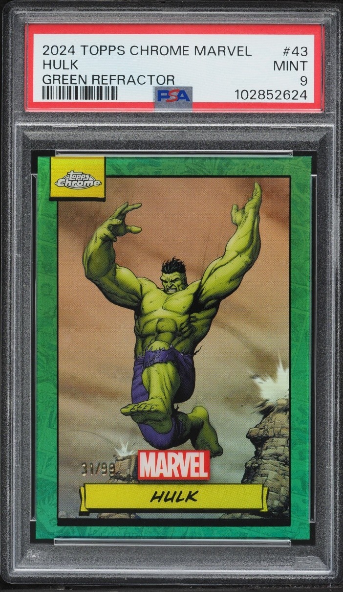 2024 Topps Chrome Marvel Green Refractor Hulk /99 #43 PSA 9 MINT MCU AVENGERS 2024 Topps Chrome Marvel Green Refractor Hulk /99 #43 PSA 9 MINT MCU AVENGERS