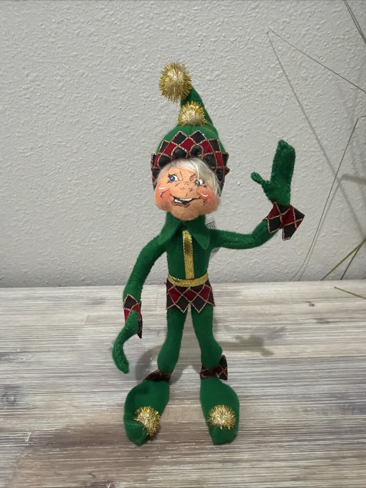 Annalee 9in Green Harlequin Elf Item #750907 - 2007 Annalee 9in Green Harlequin Elf Item #750907 - 2007
