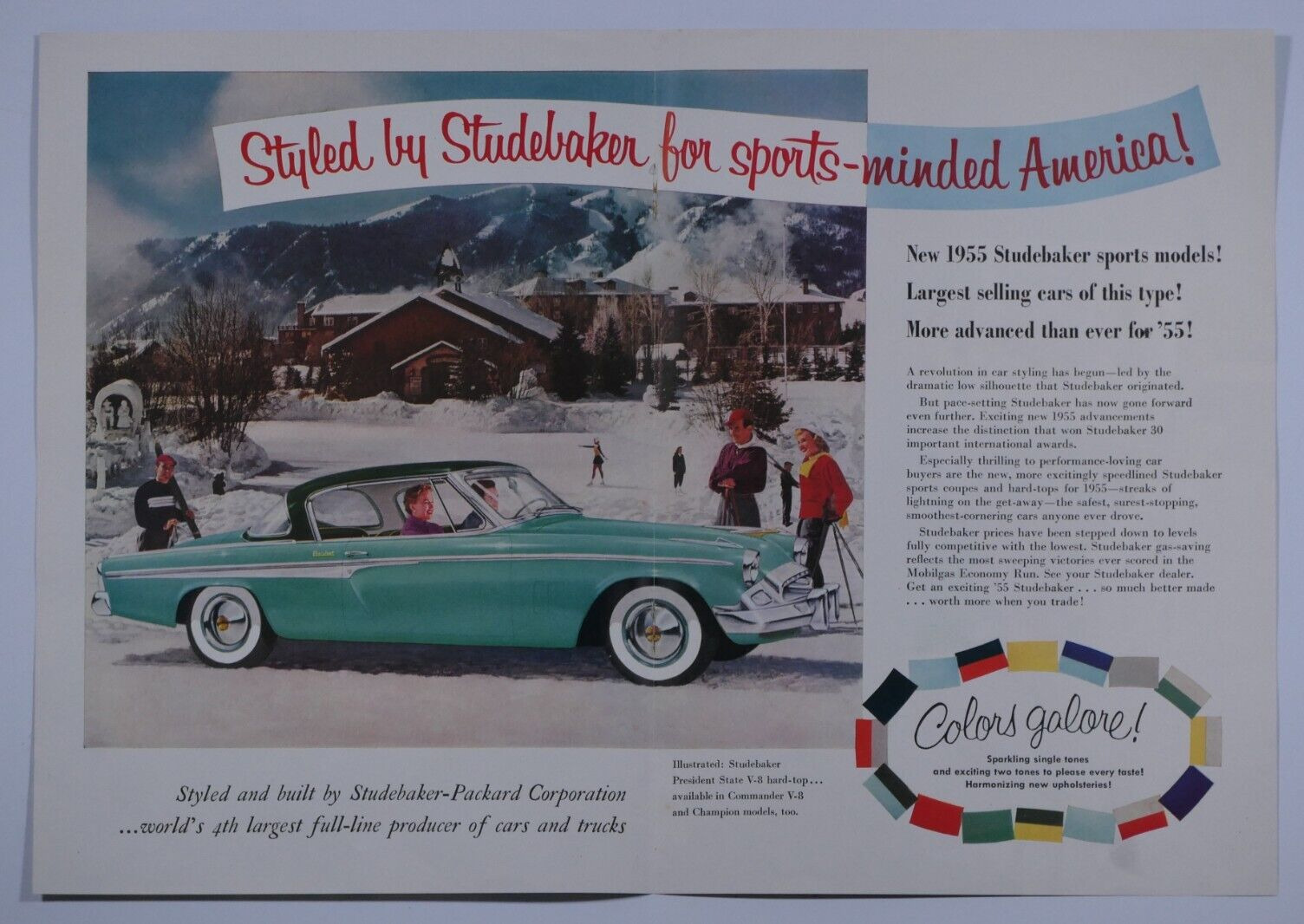 1955 Studebaker President State V8 Vintage Centerfold Original Print Ad 16 x 11\