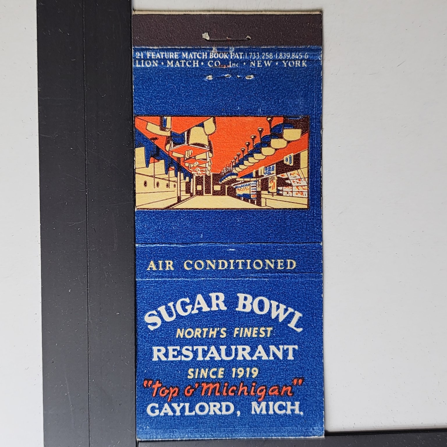 Sugar Bowl Gaylord Michigan 1919 Vintage Restaurant Cocktail Bar Matchbook