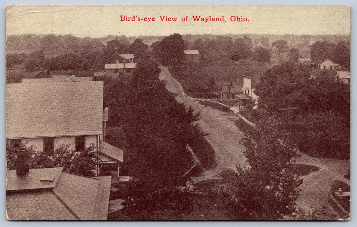 K51/ Wayland Ohio Postcard c1910 Birdseye View Stores Homes 20 K51/ Wayland Ohio Postcard c1910 Birdseye View Stores Homes 20