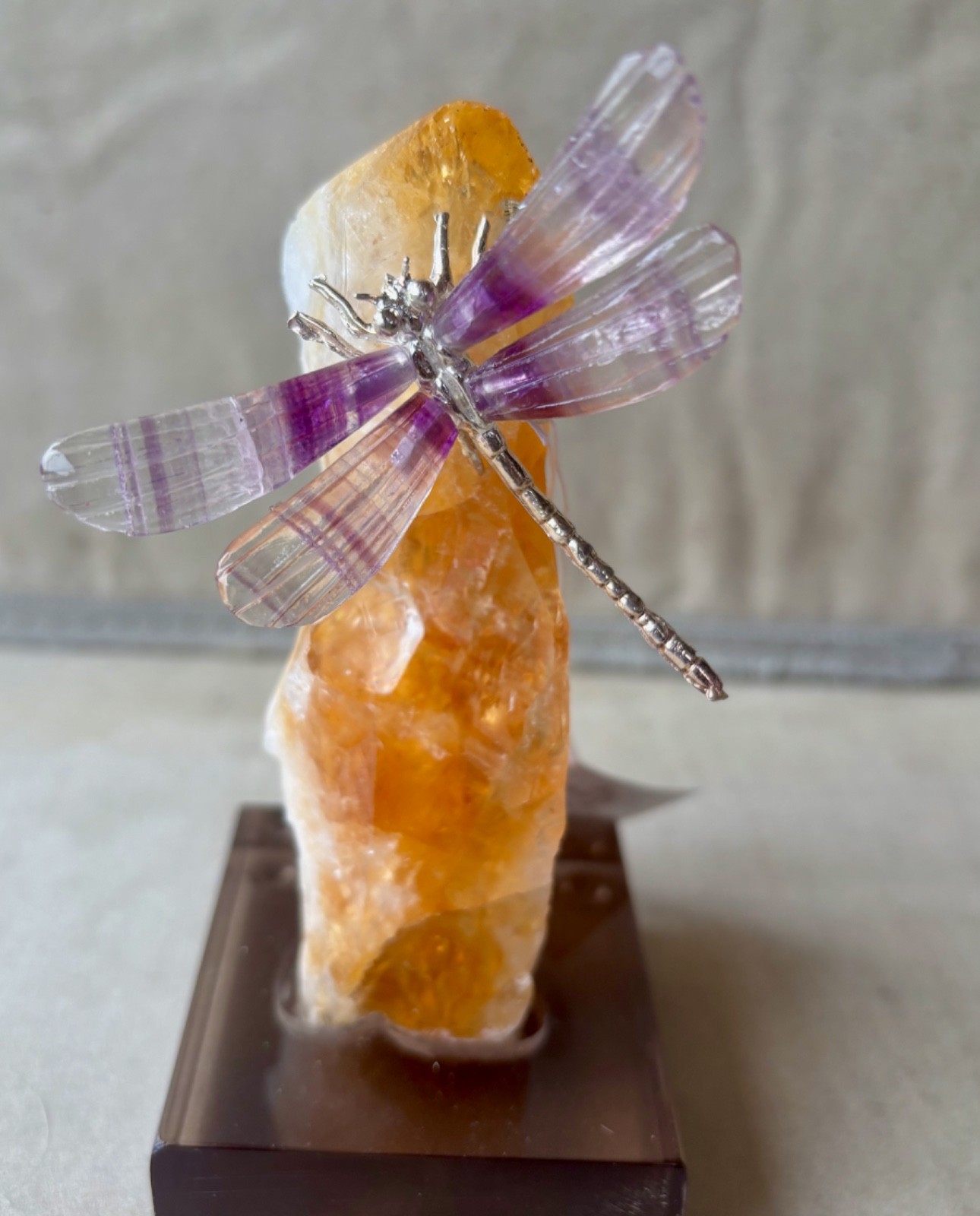 Fluorite/Silver Dragonfly on Citrine 5 1/2 Fluorite/Silver Dragonfly on Citrine 5 1/2