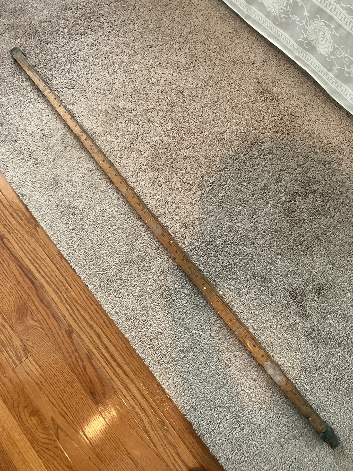RARE ANTIQUE 96 INCH ADJUSTABLE WOODEN RULER.