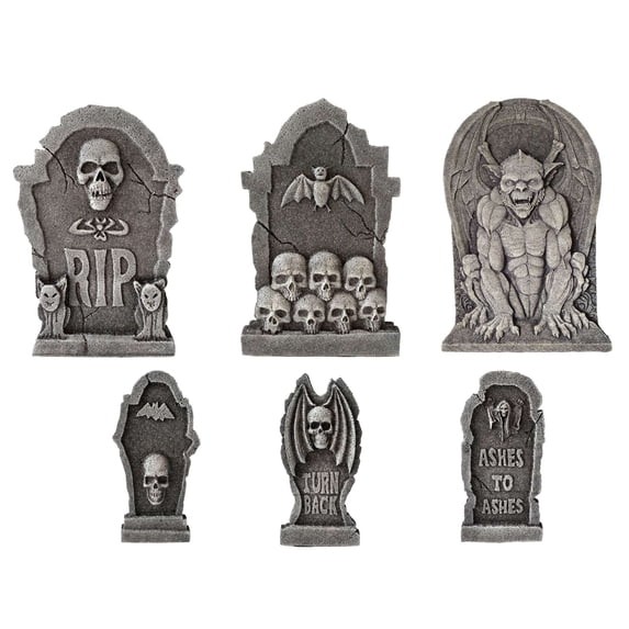 Way To Celebrate Halloween Tombstone Goblin Yard Decorations Gray 6 Piece Set