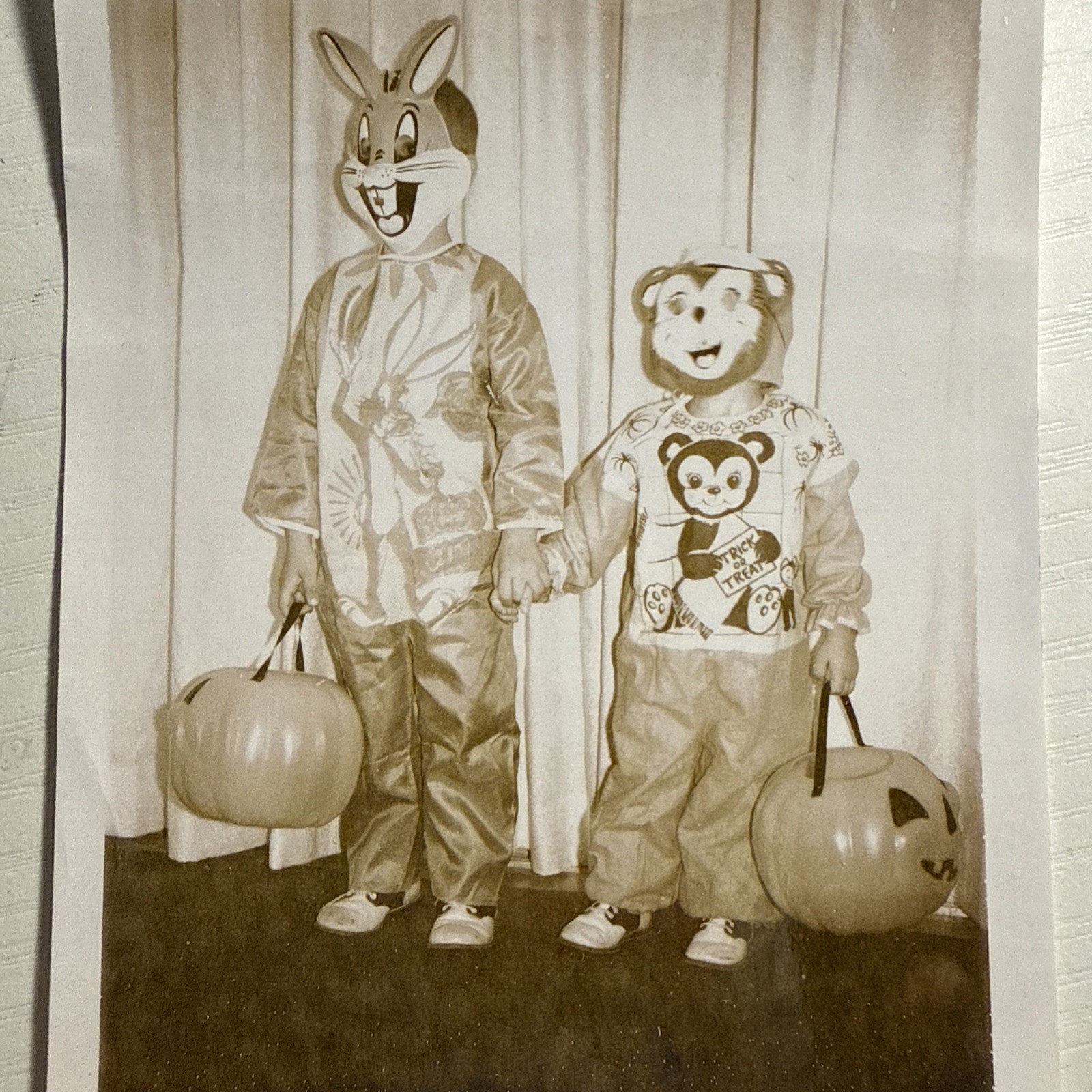Vintage Halloween Kid Costume Photo 1963 Bugs Bunny Andy Panda Pumpkin Creepy Vintage Halloween Kid Costume Photo 1963 Bugs Bunny Andy Panda Pumpkin Creepy