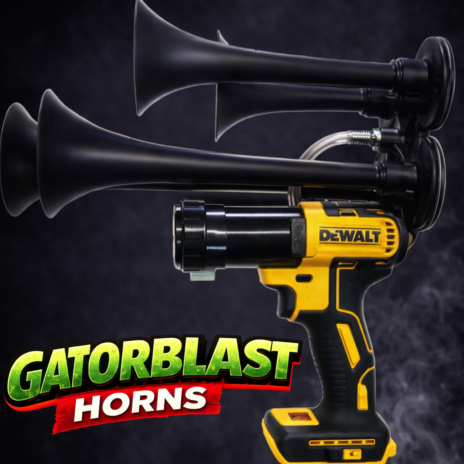 GatorBlast™ Horns For DeWalt Quad 4x Trumpet Train Impact Loud Boss REAL Metal