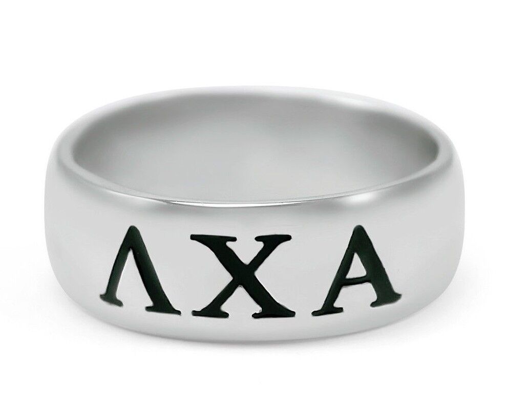 Lambda Chi Alpha men' sterling silver wide-band ring with black enamel, NEW