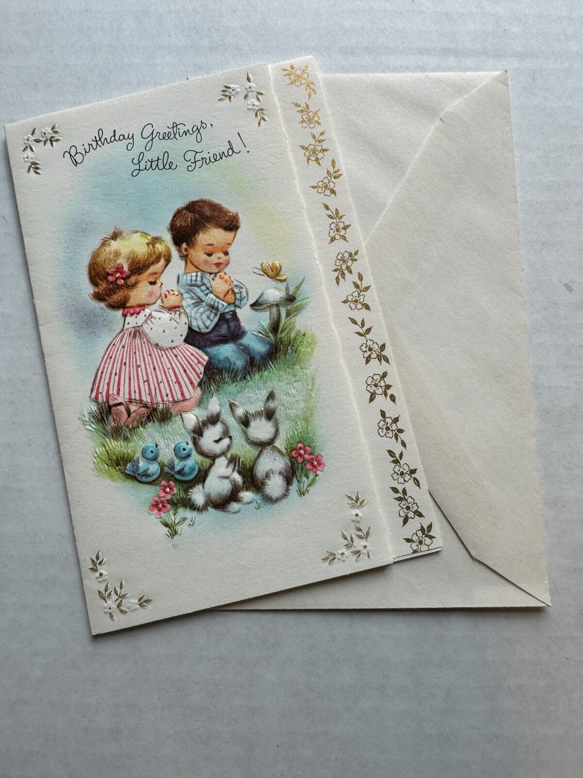 Vintage Sunshine Line Children\'s Birthday Card Scripture Embossed UNUSED