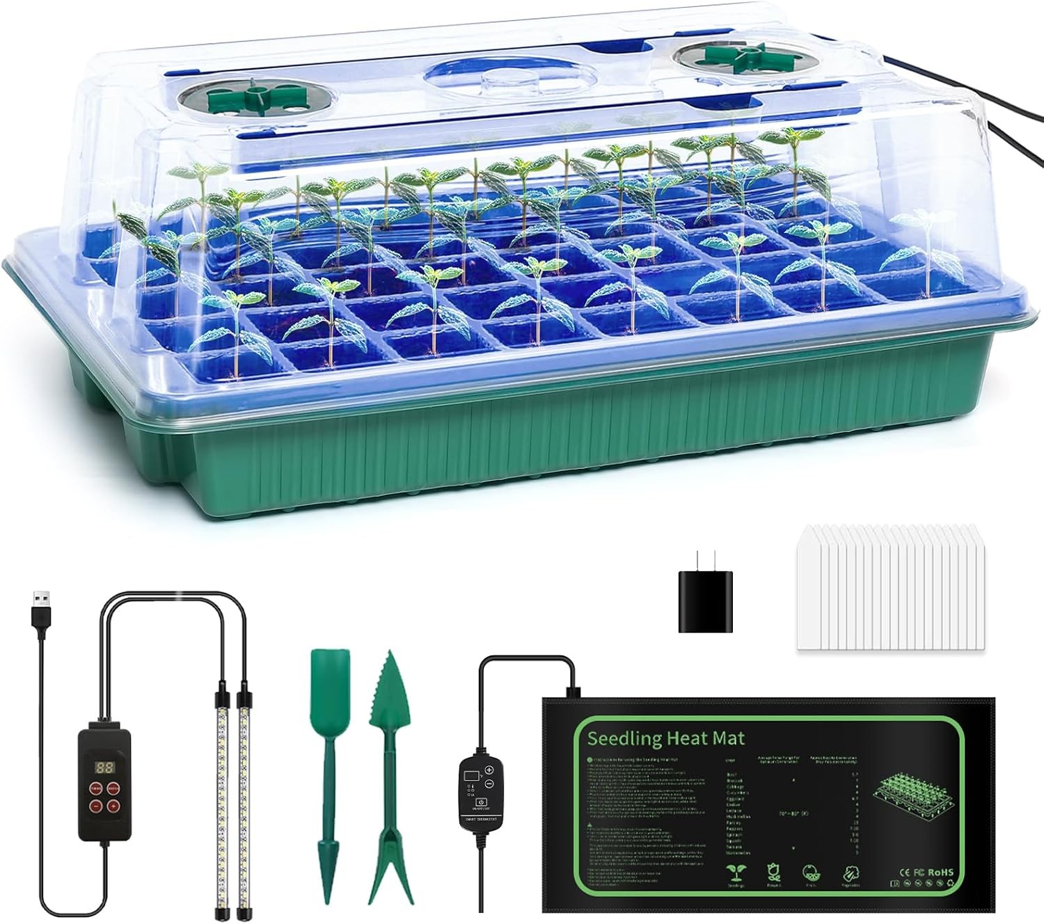 40 Cell Seed Starter Kit with Grow Light and Graphene Heating Mat, Reusable Seed 40 Cell Seed Starter Kit with Grow Light and Graphene Heating Mat, Reusable Seed