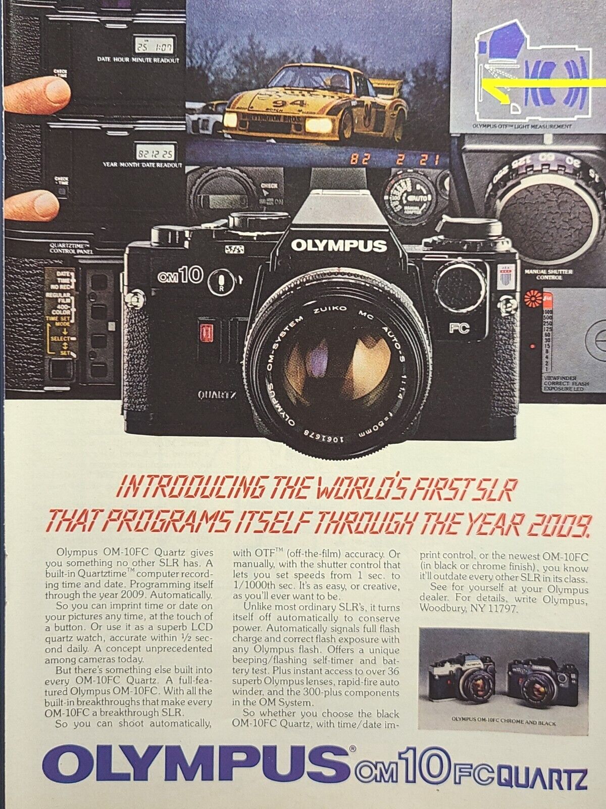 Olympus OM-10FC Quartz Camera 35mm SLR Woodbury NY Vintage Print Ad 1982 