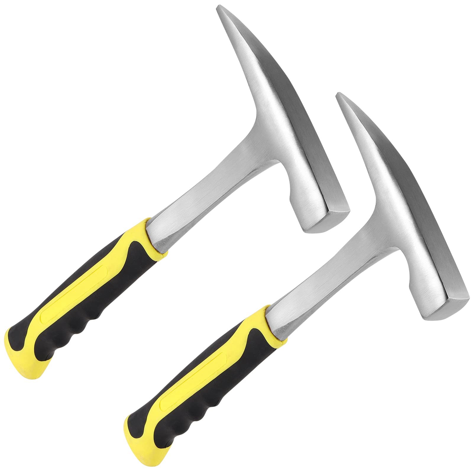 MANCHAP 2 PCS 32oz Rock Pick Hammer, 2LB Masonry Hammer Black, Yellow, Silver