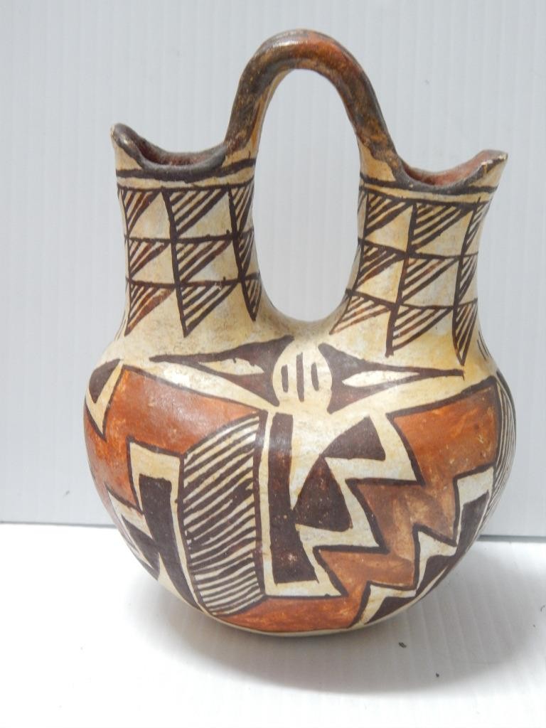 ANTIQUE ACOMA PUEBLO INDIAN POTTERY WEDDING POT - NICE OLD PATINA 