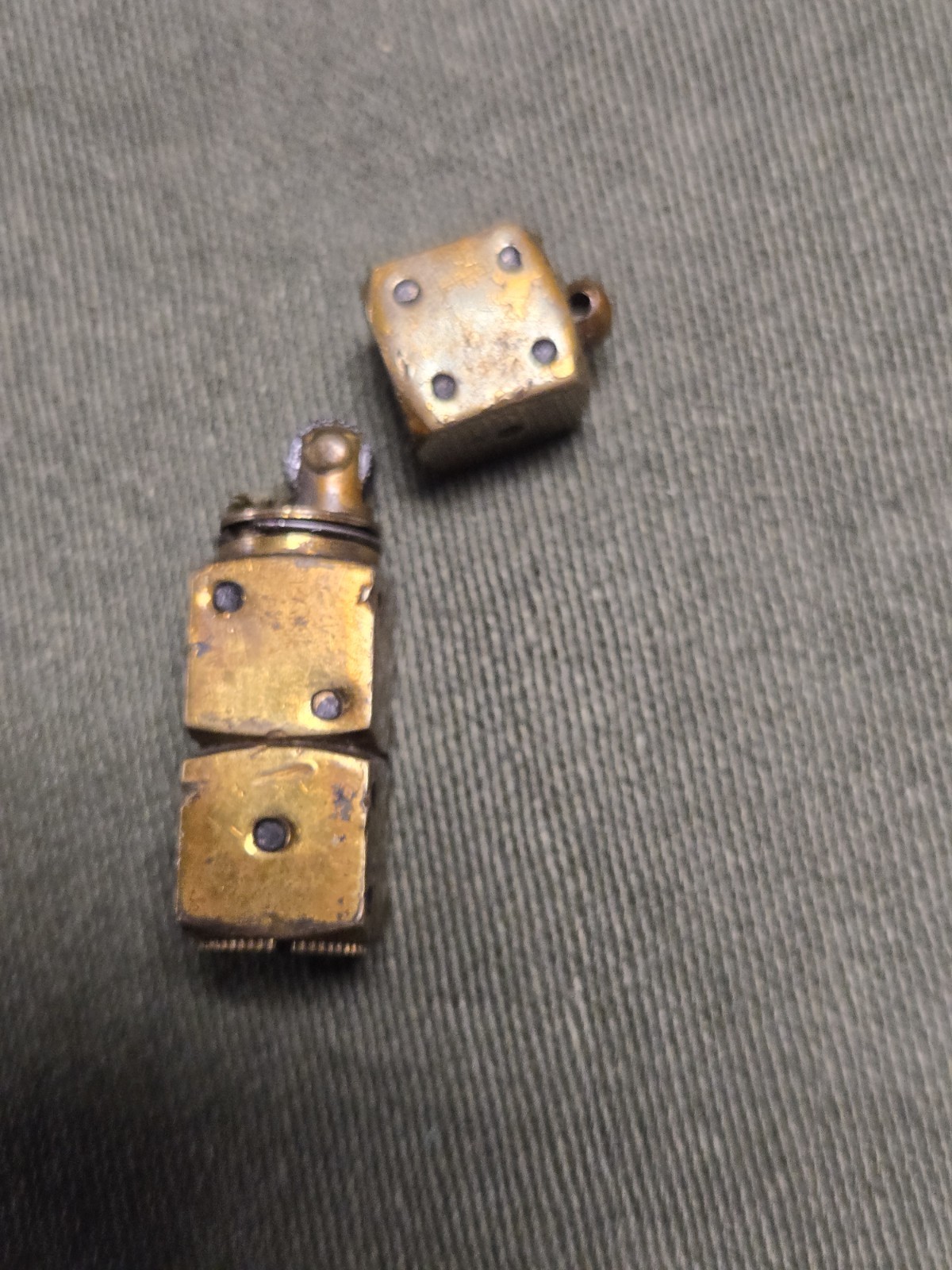 Rare Old Antique Solid Brass 1940's Era petrol lighter shaped like dice Japan Rare Old Antique Solid Brass 1940's Era petrol lighter shaped like dice Japan