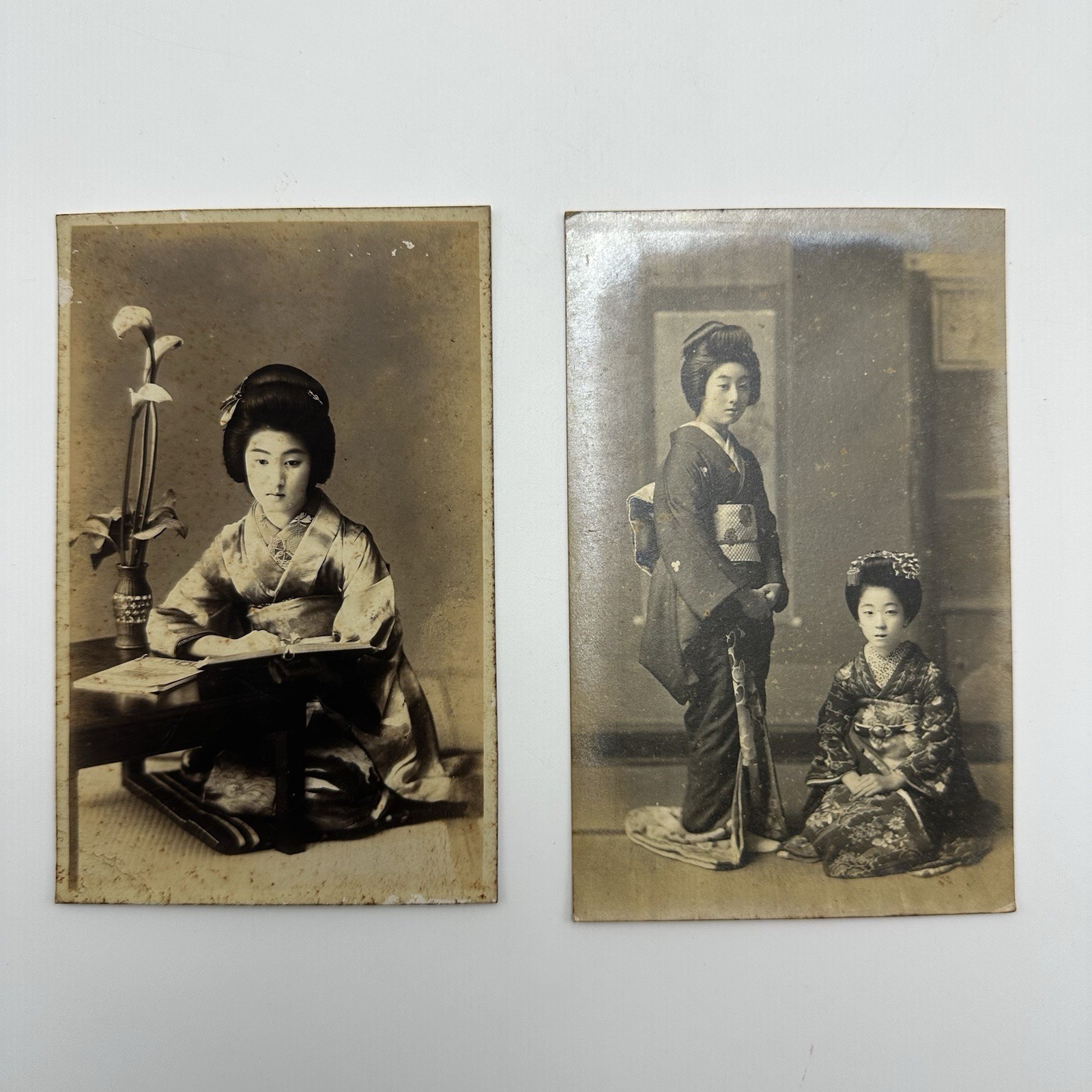 2 pcs Antique Japanese Cabinet Card Photos, Beautiful Women in Kimono 2 pcs Antique Japanese Cabinet Card Photos, Beautiful Women in Kimono