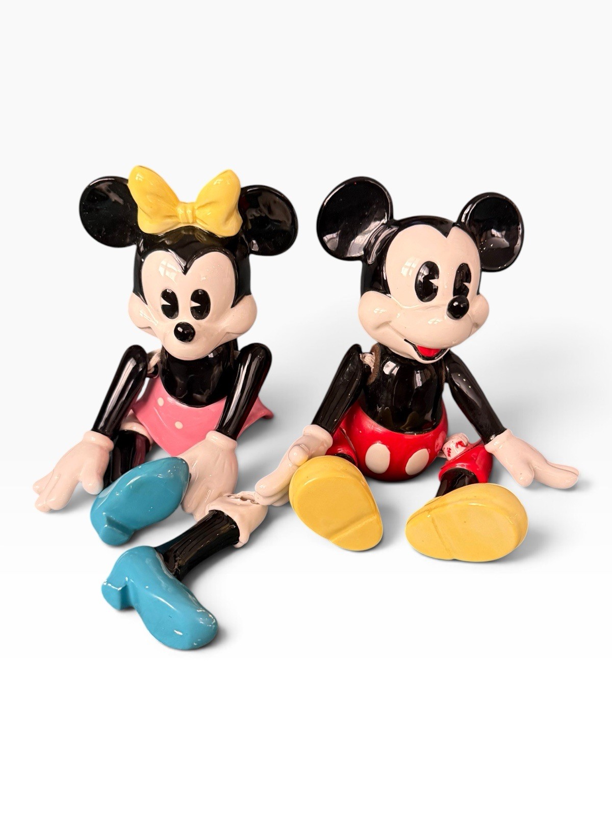 Vintage Schmid Disney Mickey Minnie Jointed Ceramic Music Box Pair