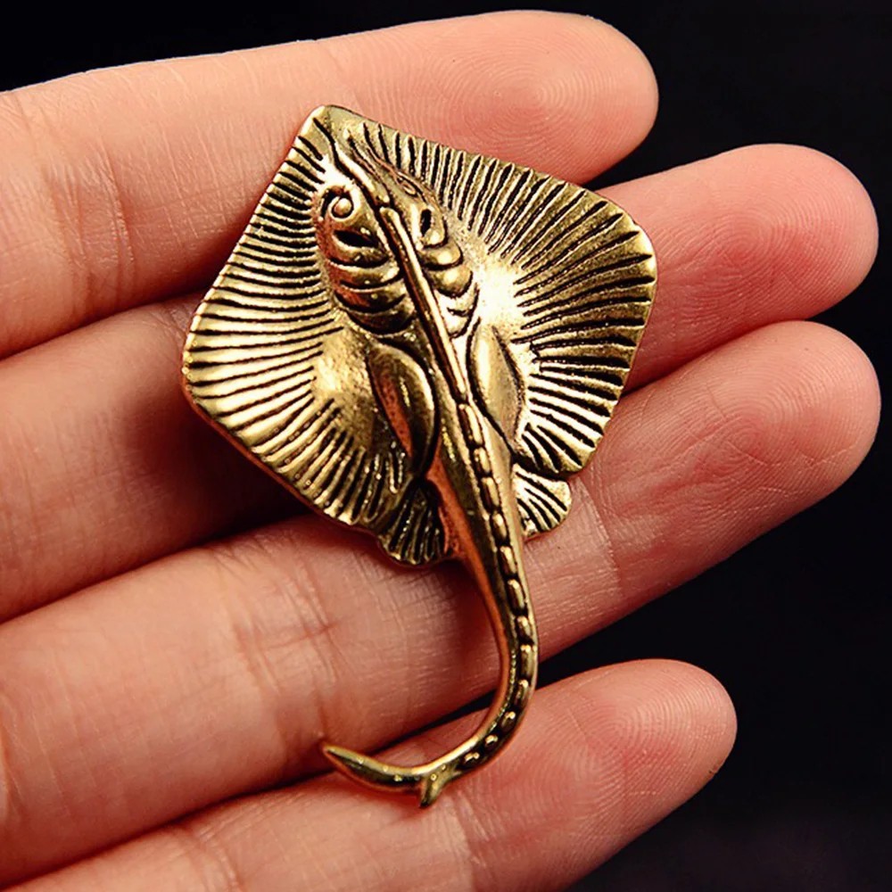 Vintage Brass Stingray Figurine Mini Sea Ray Statue Ocean Animal Decor Gift
