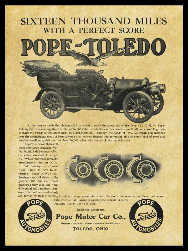 1907 Pope Toledo Motor Car, OhiO NEW Metal Sign 24