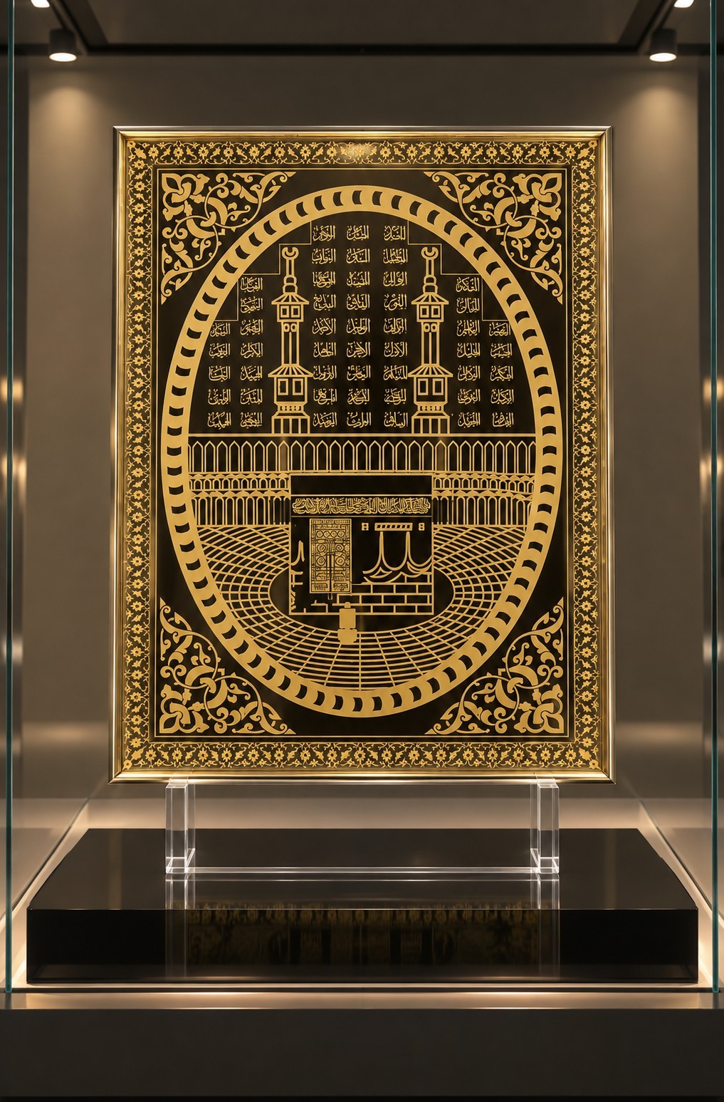 Ottoman Islamic Reverse Glass Painting Depicting Mecca with Asma-ul-Husna Ottoman Islamic Reverse Glass Painting Depicting Mecca with Asma-ul-Husna