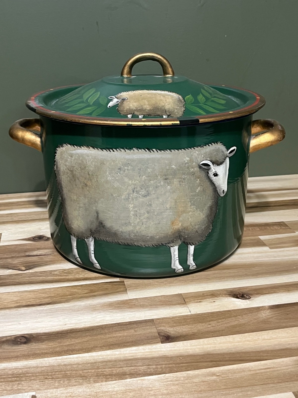 Vintage 2000 Emma Hunk Hand Painted Enamelware Stock Pot with Lid Vintage 2000 Emma Hunk Hand Painted Enamelware Stock Pot with Lid