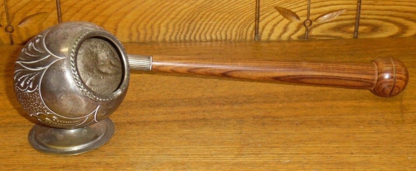 Unique & Interesting Vintage Silverplate w/ Wood Handle Ladle Or Smoking Astray