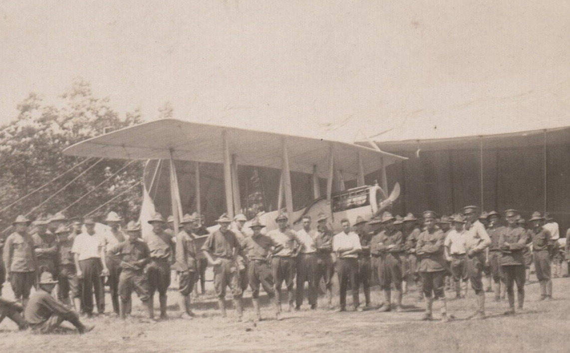 Grayling Michigan 1916 Latest Camp Arrival Airplane Military Men RPPC Postcard Grayling Michigan 1916 Latest Camp Arrival Airplane Military Men RPPC Postcard
