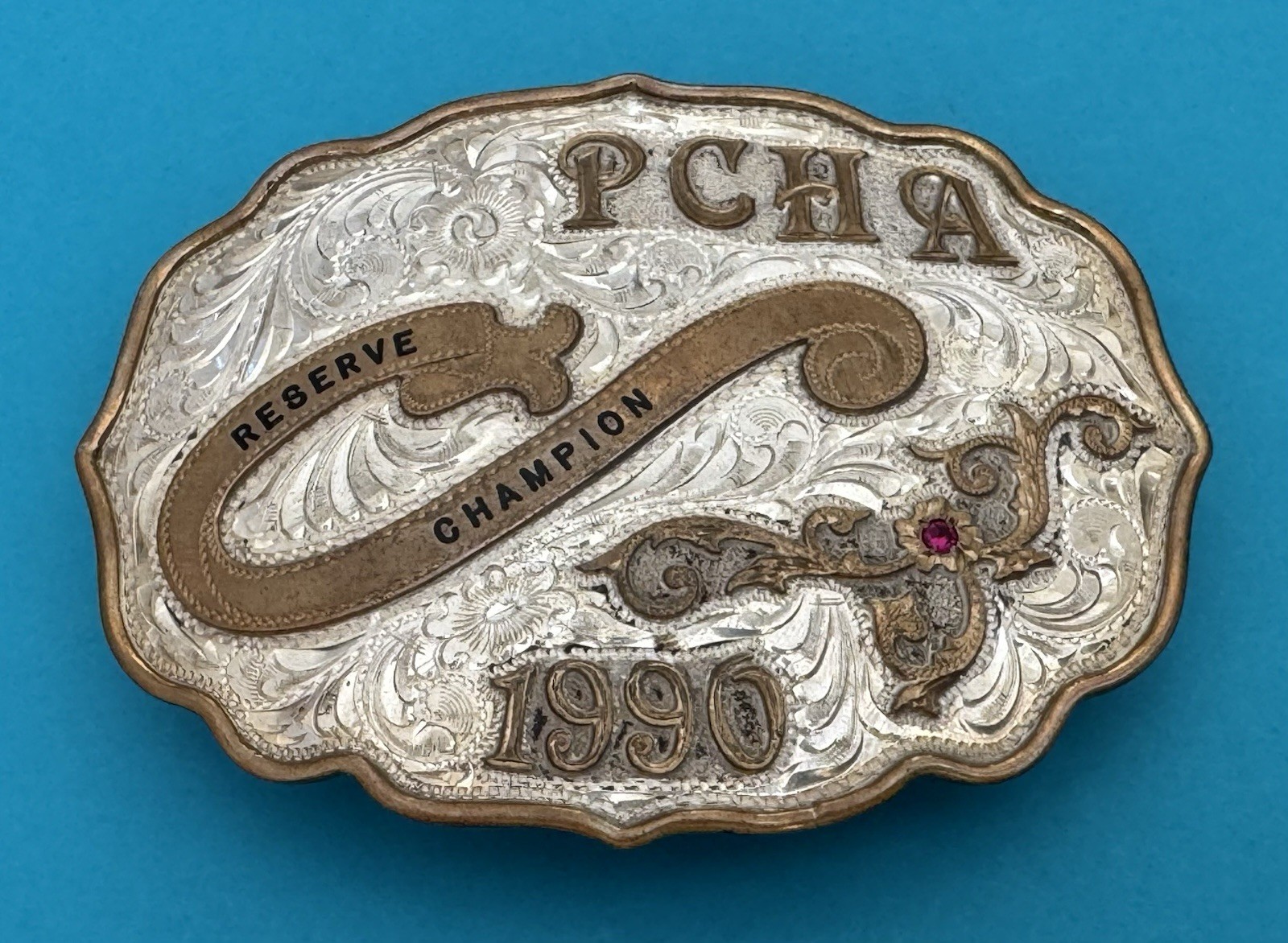 VTG 1990 PCHA Reserve Champion Broken Horn Sterling Silver OL Trophy Belt Buckle