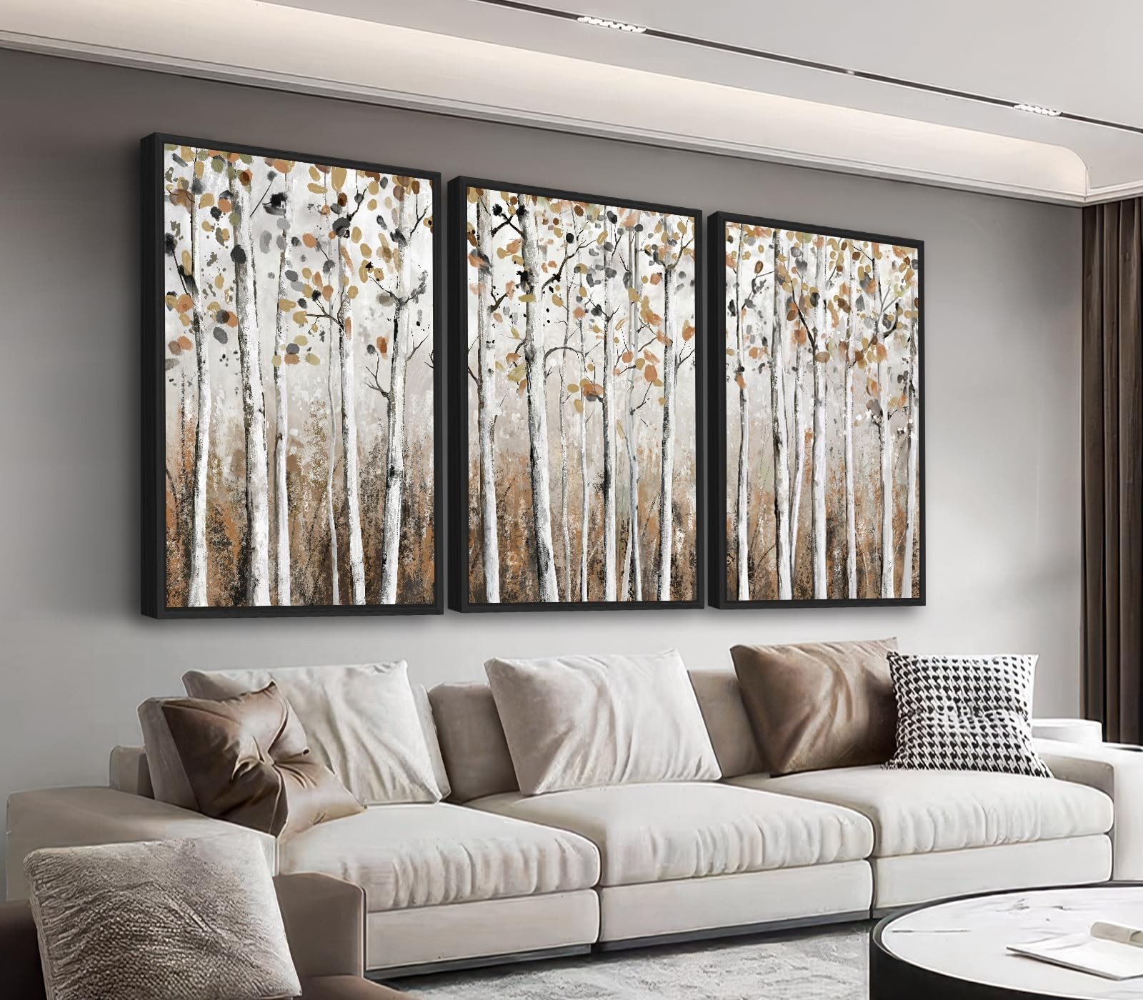 Large Framed Tree Wall Art 24x36 Set of 3 Brown Autumn Birch Canvas Prints Large Framed Tree Wall Art 24x36 Set of 3 Brown Autumn Birch Canvas Prints