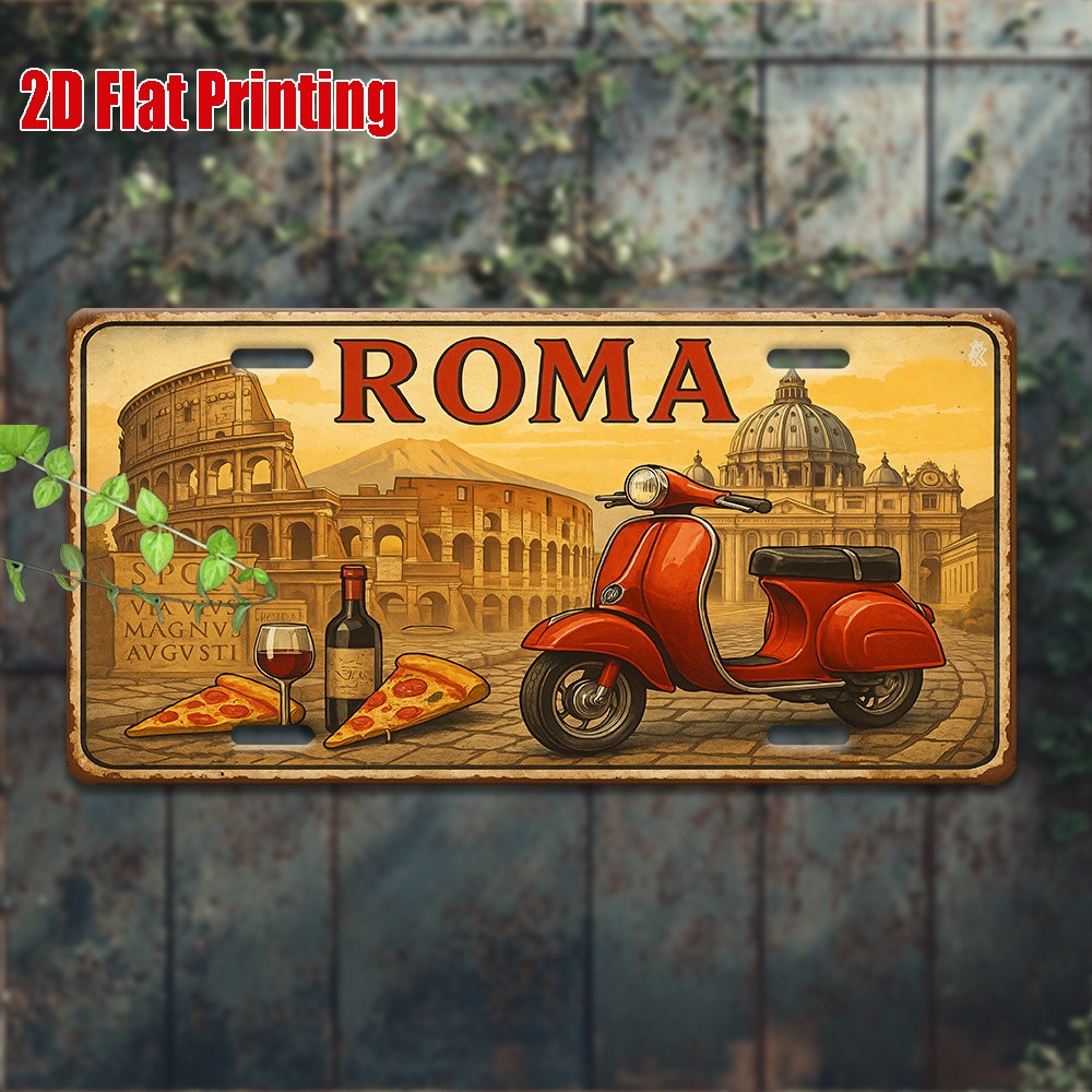 Vintage Metal Sign Aluminum License Plate Number Roma Wine Theme Decor Vintage Metal Sign Aluminum License Plate Number Roma Wine Theme Decor