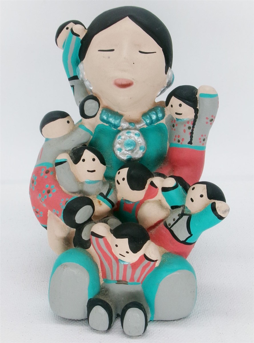 Native America Storyteller Pottery Figurine 7 Kids Southwest Heritage Signed Native America Storyteller Pottery Figurine 7 Kids Southwest Heritage Signed