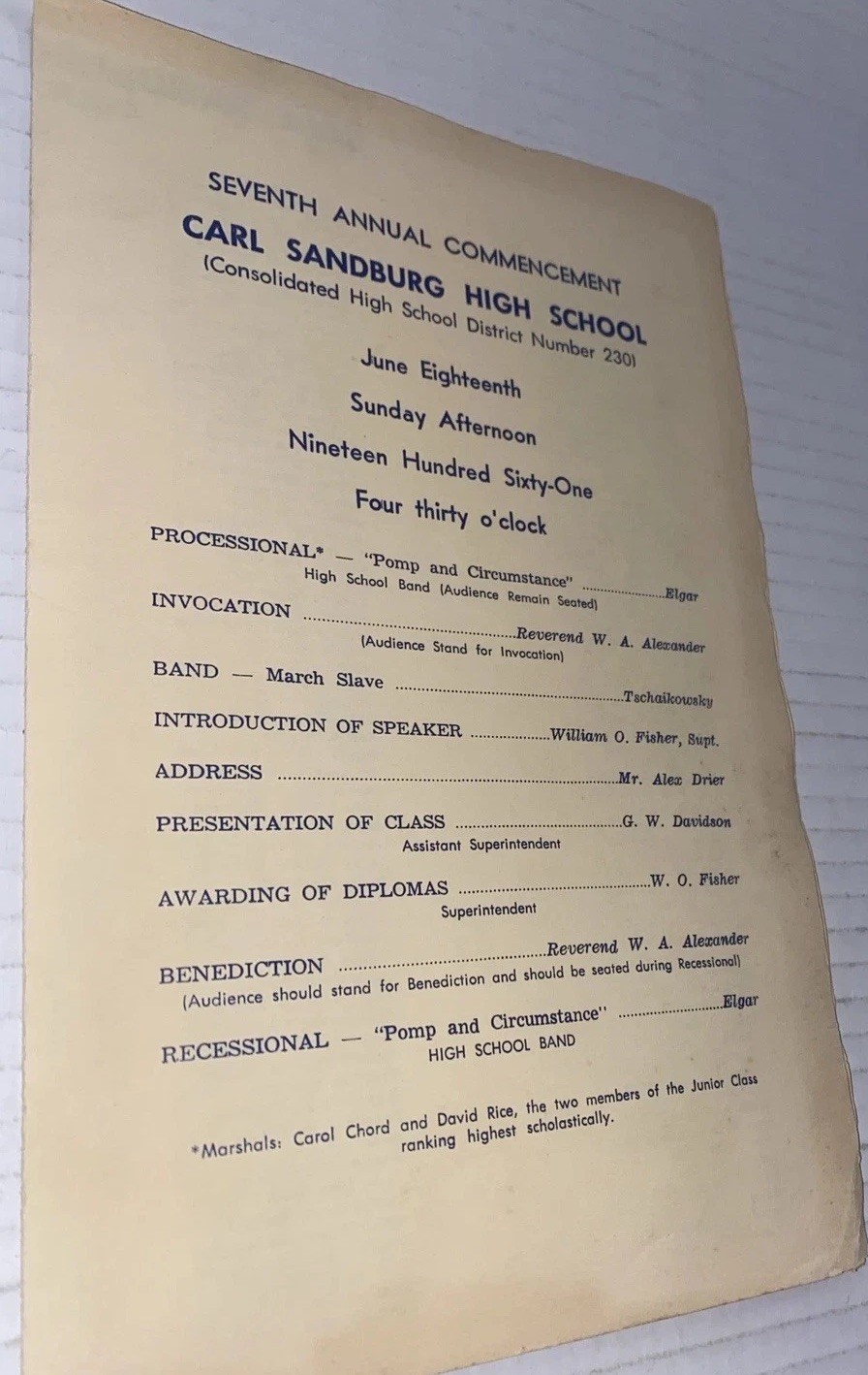 1961 Carl Sandburg High School Commencement Orland Park Illinois IL McBurney 230 1961 Carl Sandburg High School Commencement Orland Park Illinois IL McBurney 230