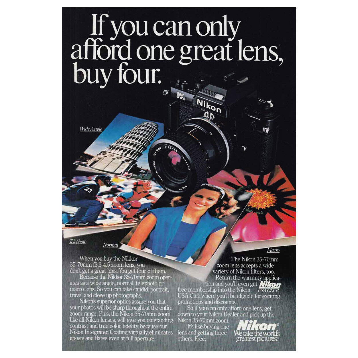 1985 Nikon 35-70mm Zoom Lens: One Great Lens Vintage Print Ad