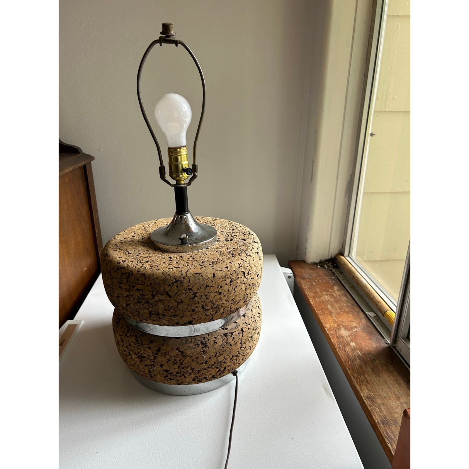 Vintage MCM Mid Century Cork and Chrome Table Lamp Vintage MCM Mid Century Cork and Chrome Table Lamp