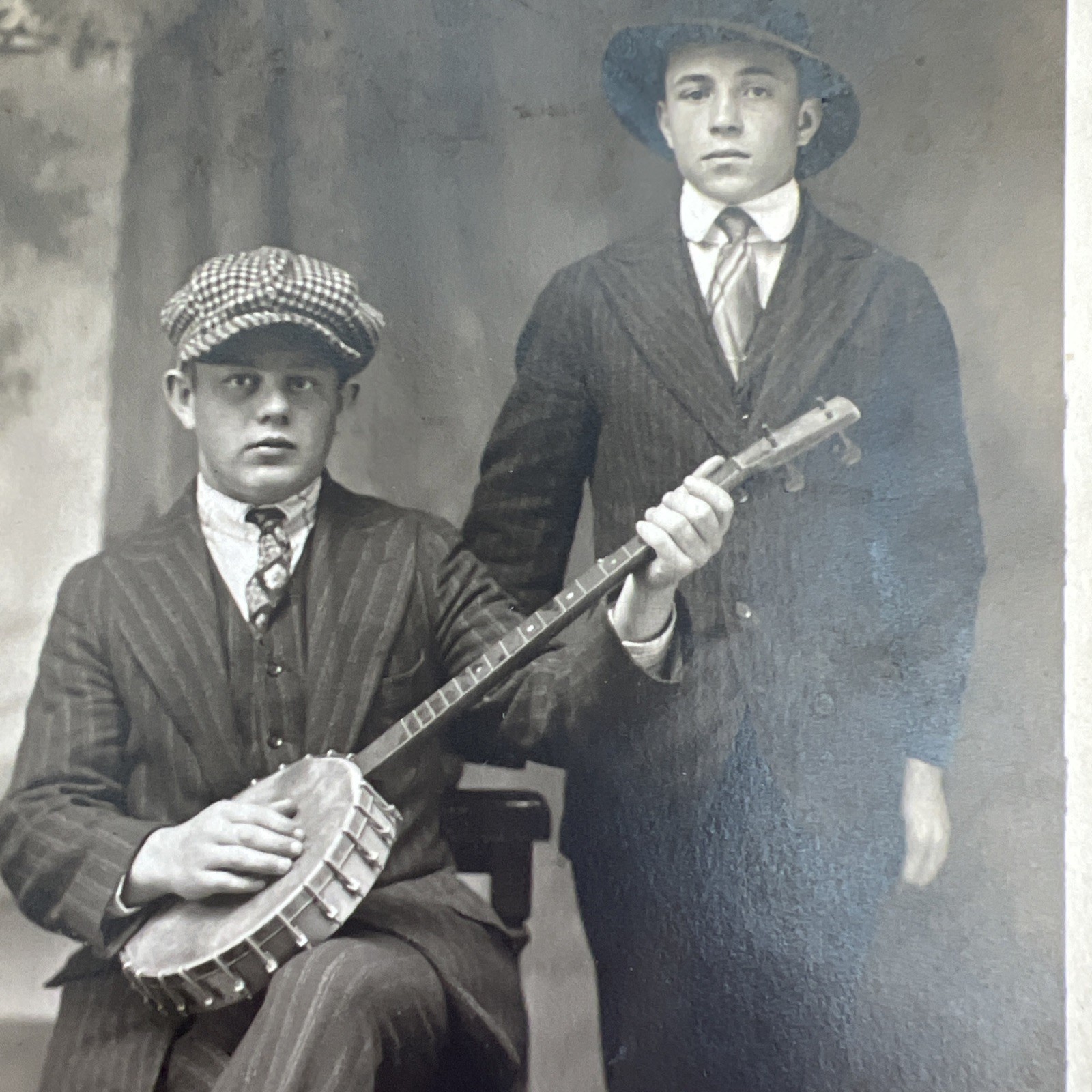 Young Men With Instruments RPPC postcard Young Men With Instruments RPPC postcard