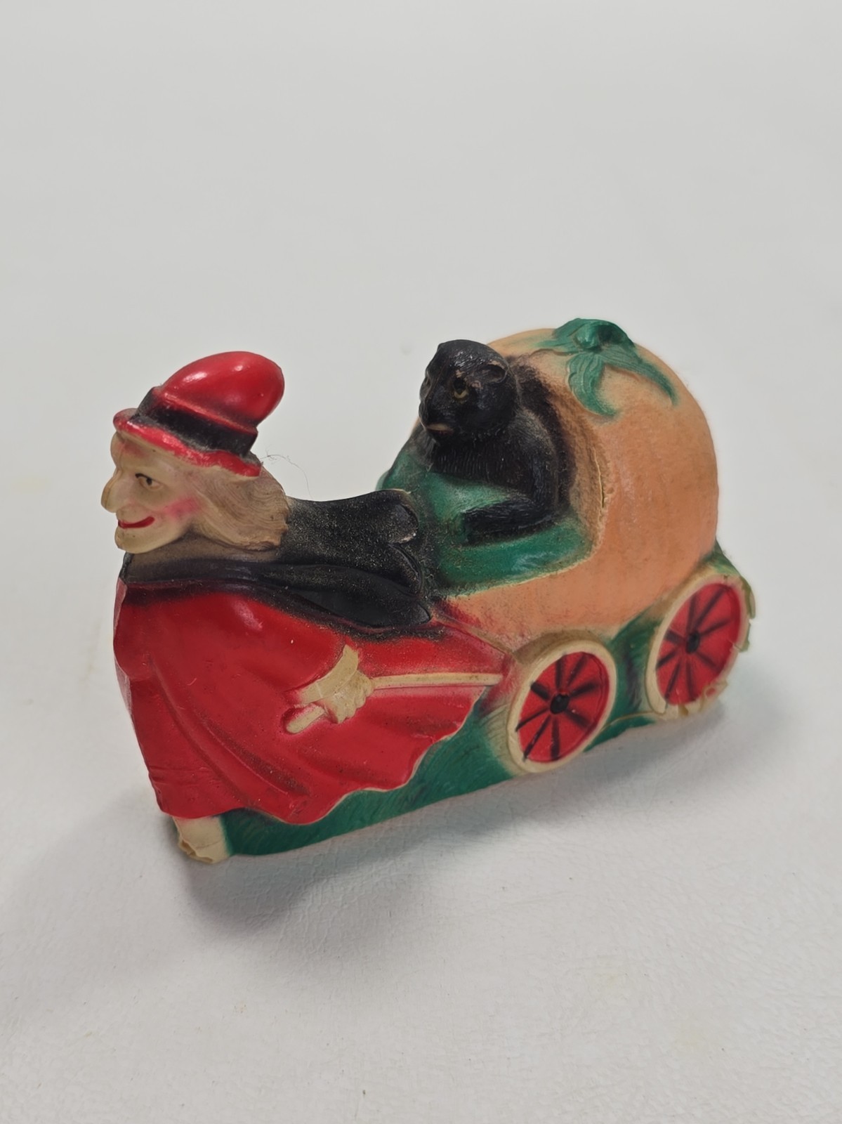Antique 1920s Halloween Celluloid Witch Pulling Jack-o-Lantern Black Creature Antique 1920s Halloween Celluloid Witch Pulling Jack-o-Lantern Black Creature