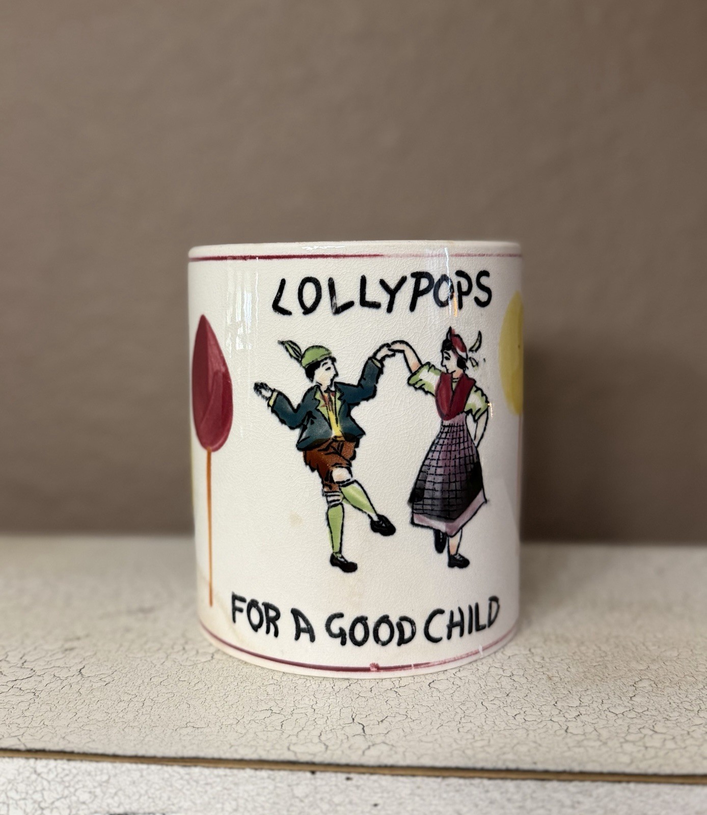 Vintage Ceramic “Lollypops For A Good Child” Container Vintage Ceramic “Lollypops For A Good Child” Container