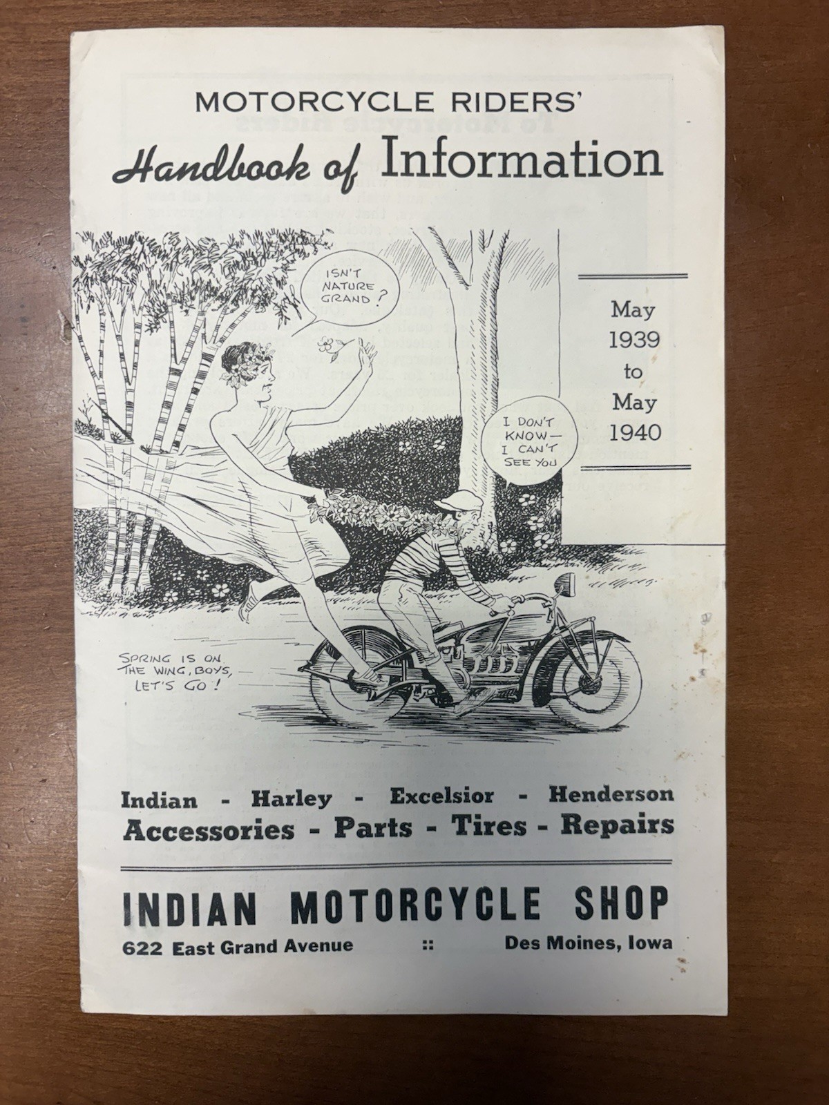 ORIGINAL 1939-1940 Motorcycle Riders' Handbook of Information Indian Dealer