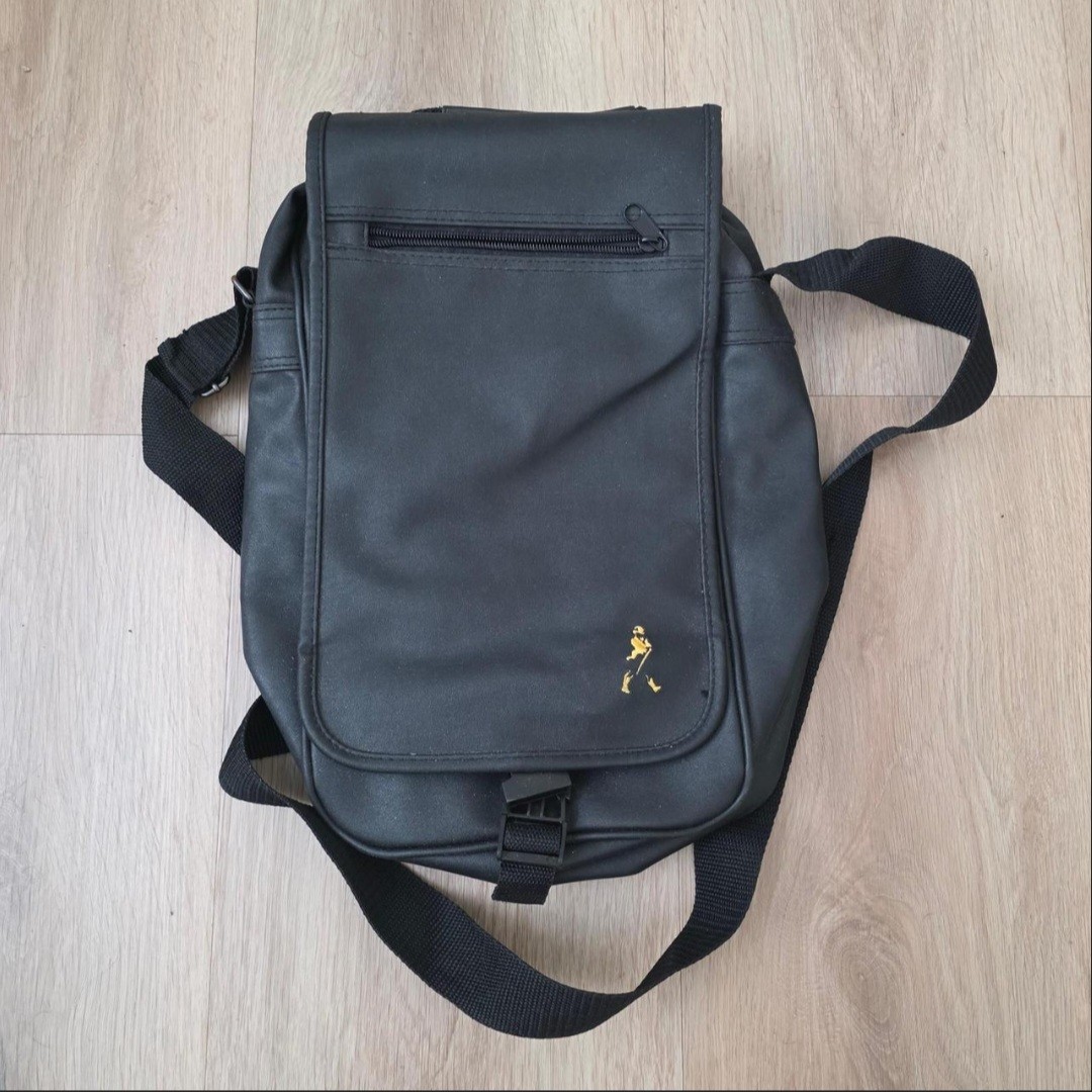 Vintage Johnnie Walker Black Messenger Bag Satchel Crossbody Gold Logo Promo