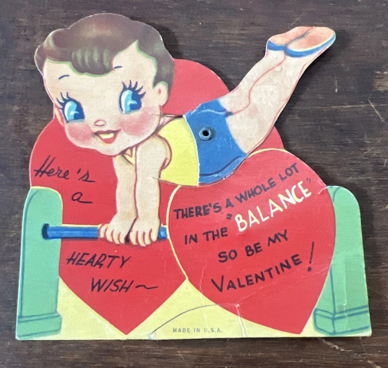 Vintage Valentines Day Card Little Girl Gymnastics Moveable Mechanical Vintage Valentines Day Card Little Girl Gymnastics Moveable Mechanical