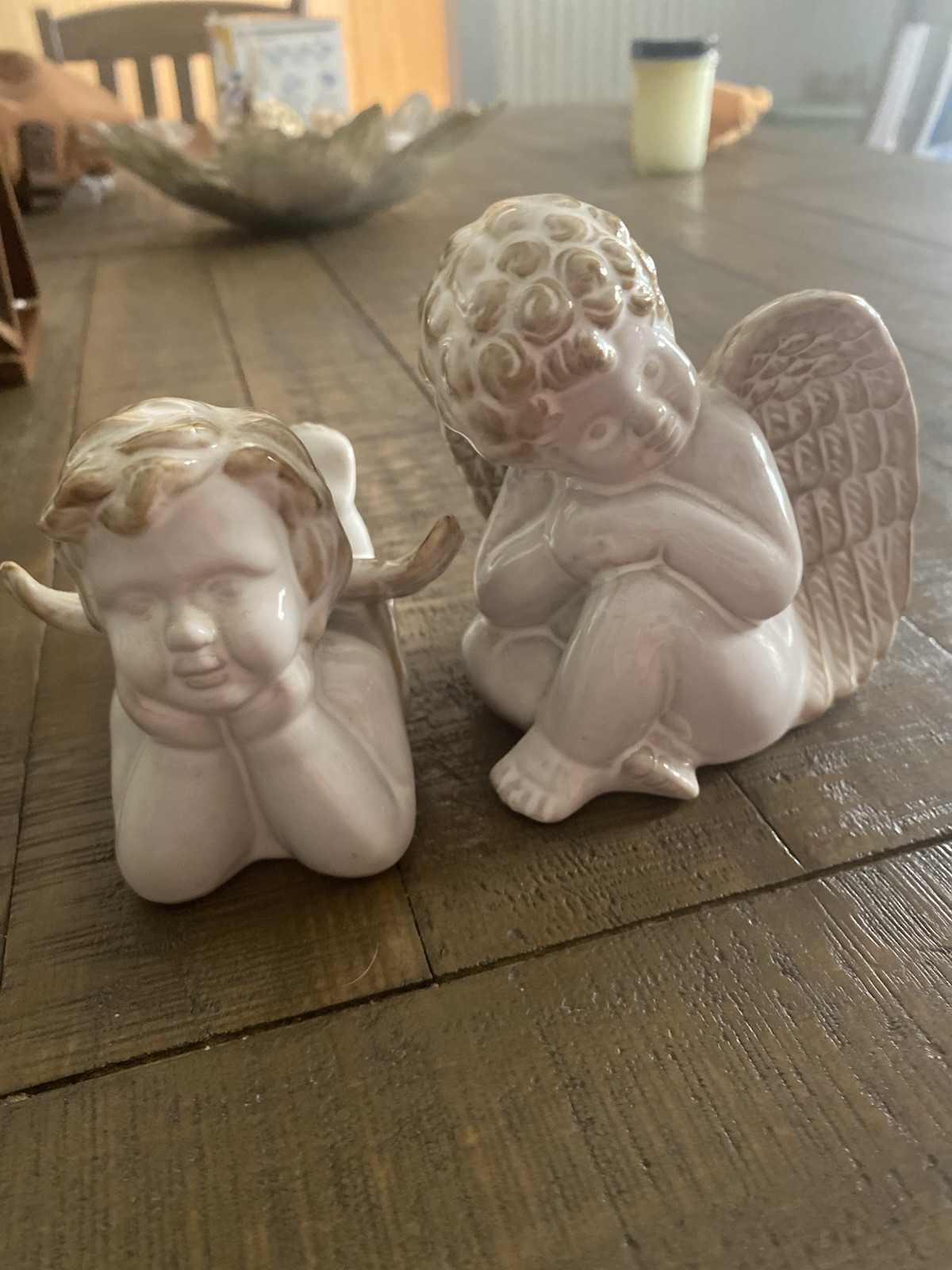 Two VTG. Cute Little Stoneware Cherub Figurines Two VTG. Cute Little Stoneware Cherub Figurines