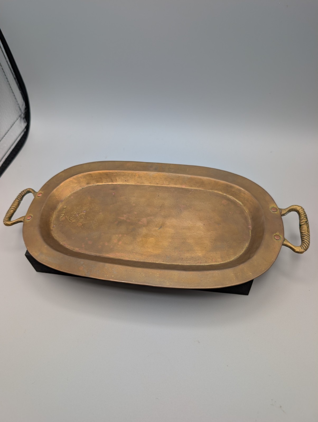 Antique Imperial Russian Brass Tray Double Headed Eagle Stamp Tula Riveted 11.5\
