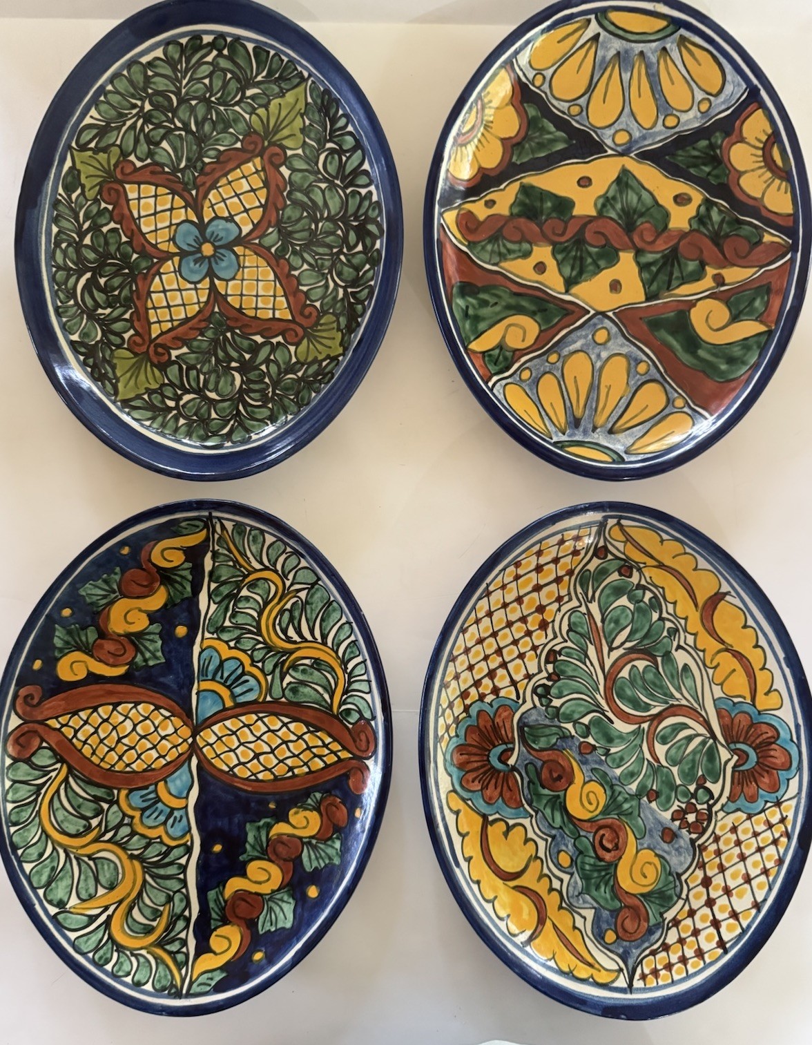 VTG Talavera Mexican Art Pottery Oval Wall Plaques Platters Set 4 Signed Amora VTG Talavera Mexican Art Pottery Oval Wall Plaques Platters Set 4 Signed Amora
