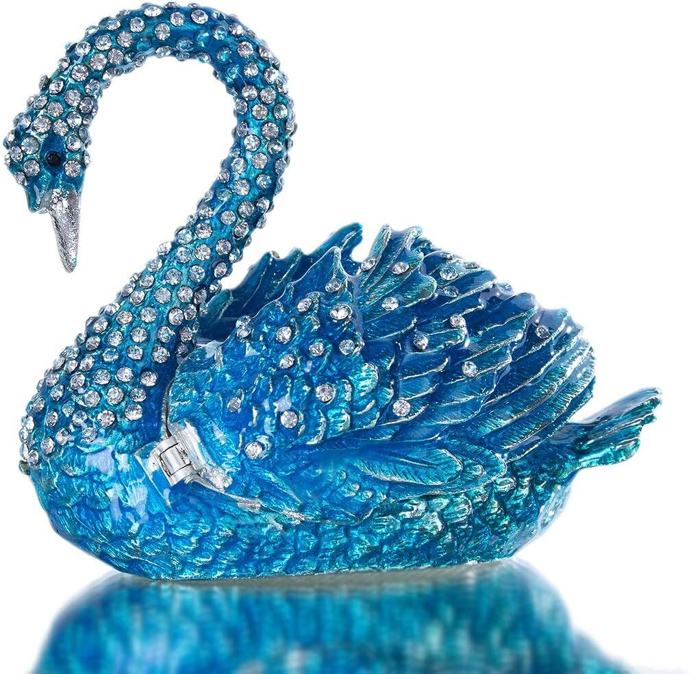 YU FENG Blue Swan Animal Jewelry Trinket Box Hinged Collectible Figurines for YU FENG Blue Swan Animal Jewelry Trinket Box Hinged Collectible Figurines for
