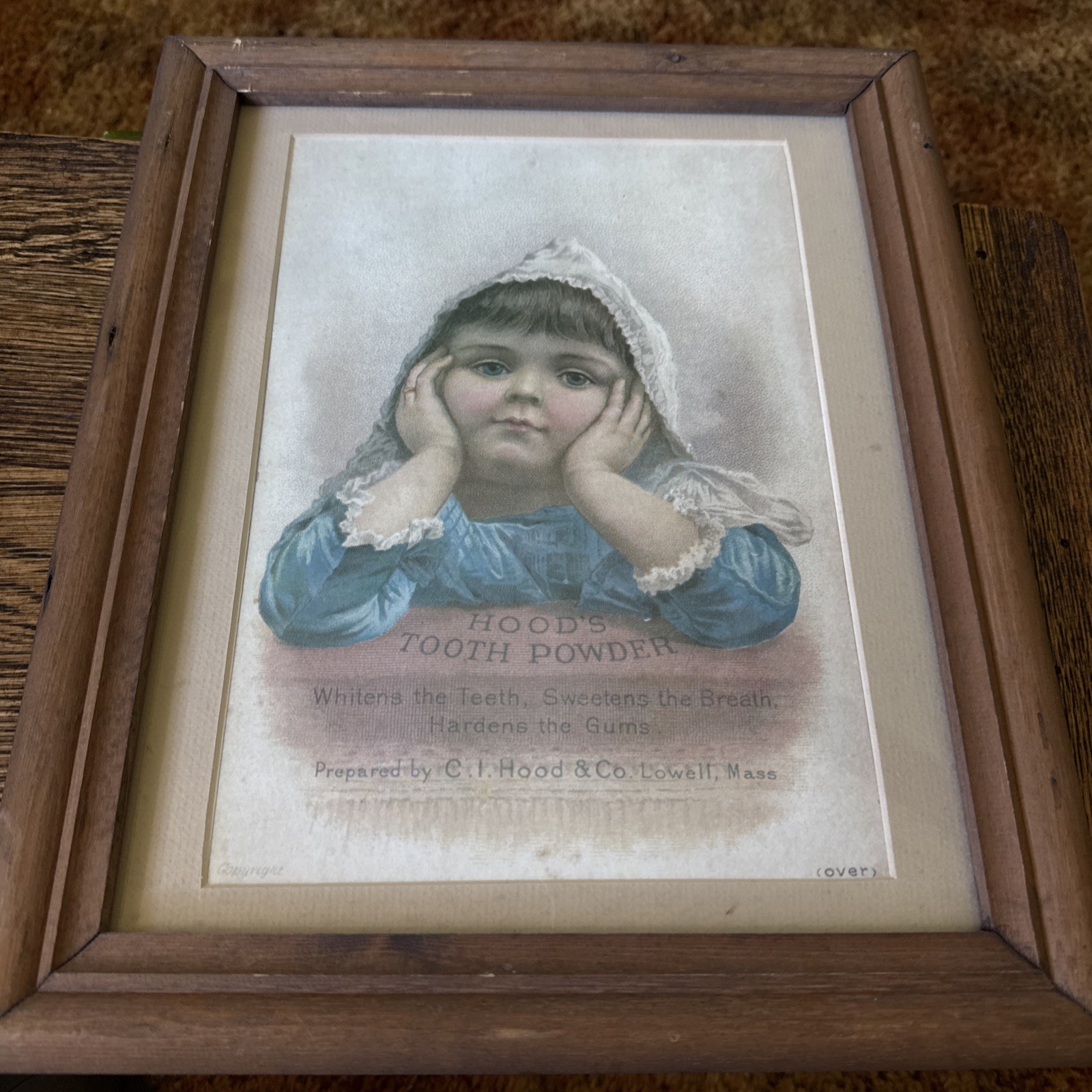 Hood's Tooth Powder Victorian Framed Artwork Reproduction Advertisement 13 X 16