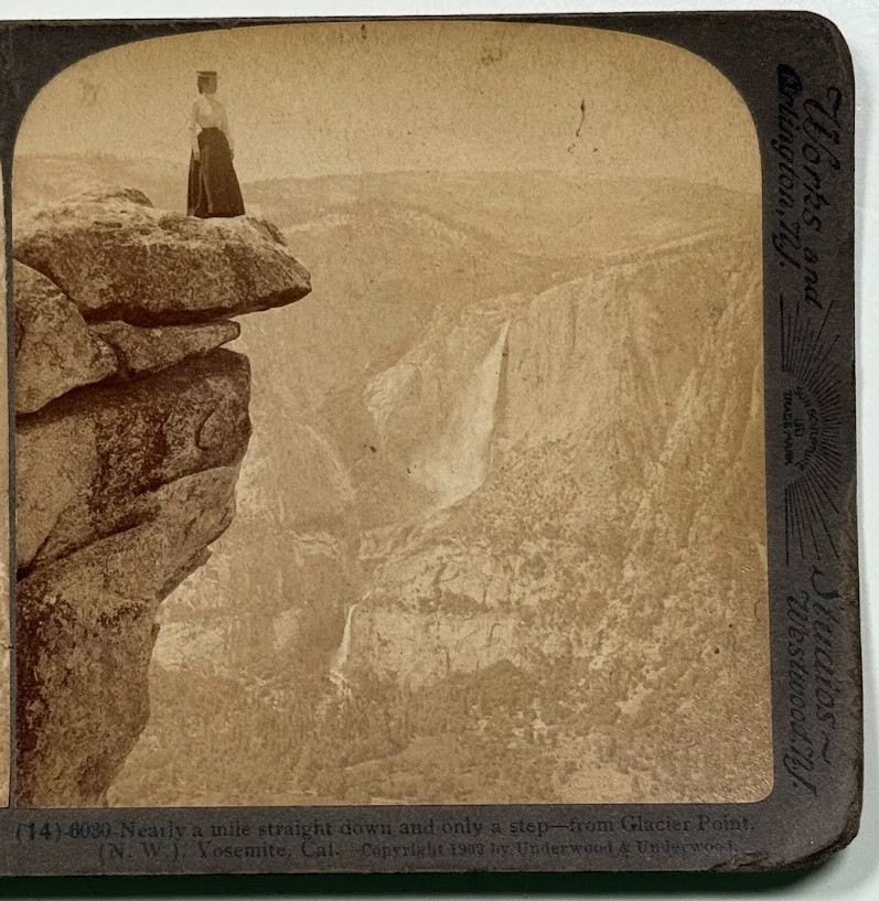 Nearly a Mile Straight Down and Only Step from Glacier Point Yosemite Stereoview