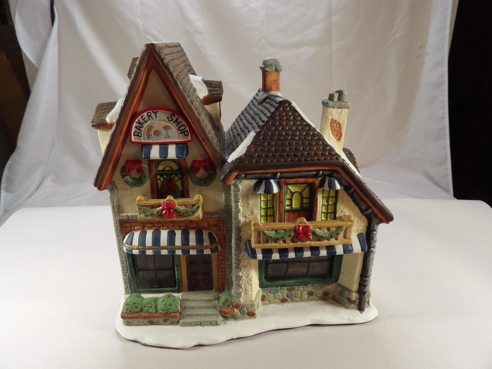 Christmas Village House Bakery Santa's Workbench Gingerbread Lighted Porcelain Christmas Village House Bakery Santa's Workbench Gingerbread Lighted Porcelain