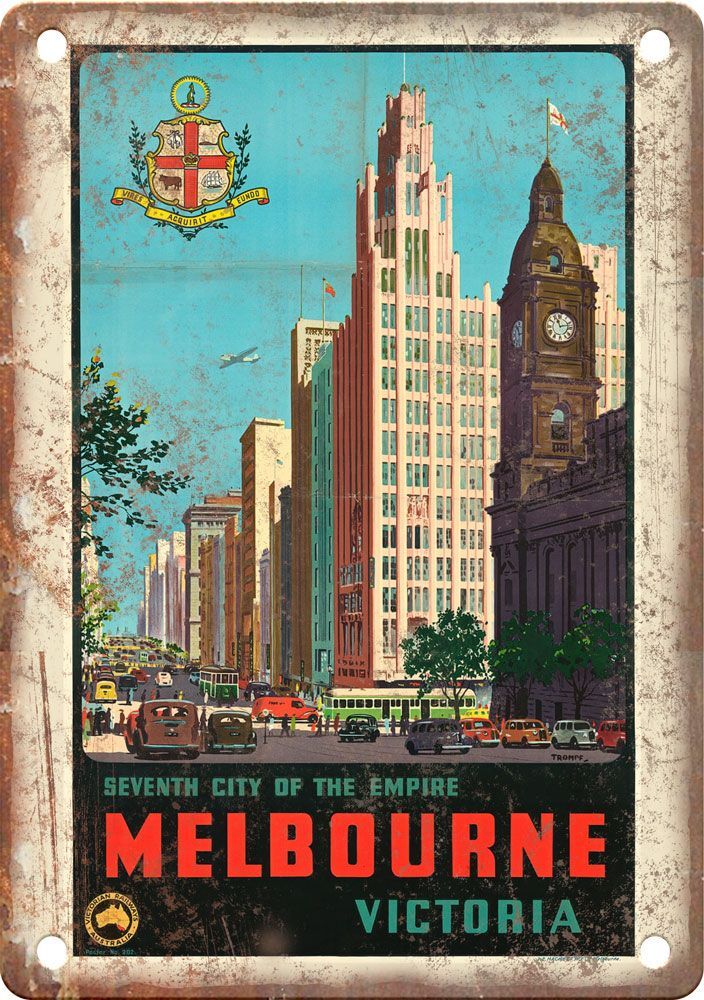 Metal Sign - Vintage Melbourne Travel Poster - Retro Look Reproduction T366