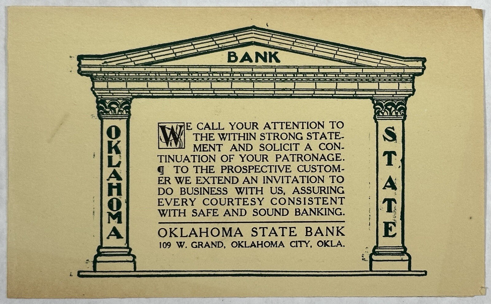 Oklahoma State Bank Statement of Conditions 1912 Oklahoma City, Okla.