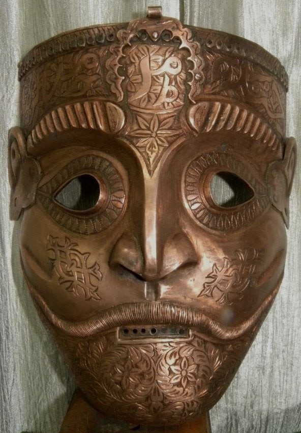 INCREDIBLE PRE 1970 ARMOR MUGHAL/PERSIAN WARRIOR FACE MASK ARABIC INSCRIPTION INCREDIBLE PRE 1970 ARMOR MUGHAL/PERSIAN WARRIOR FACE MASK ARABIC INSCRIPTION